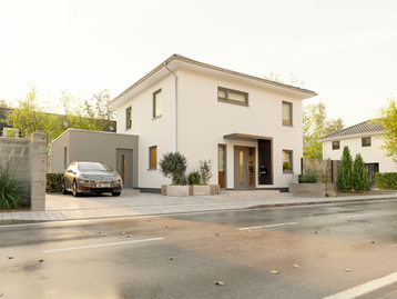 Massivhaus Flair 124 von Town & Country Haus mit klarer Linienführung, ca. 124 m² Wohnfläche und lichtdurchflutetem Wohnbereich – das individuell planbare Traumhaus für Familien mit Anspruch an Stil und Funktionalität.